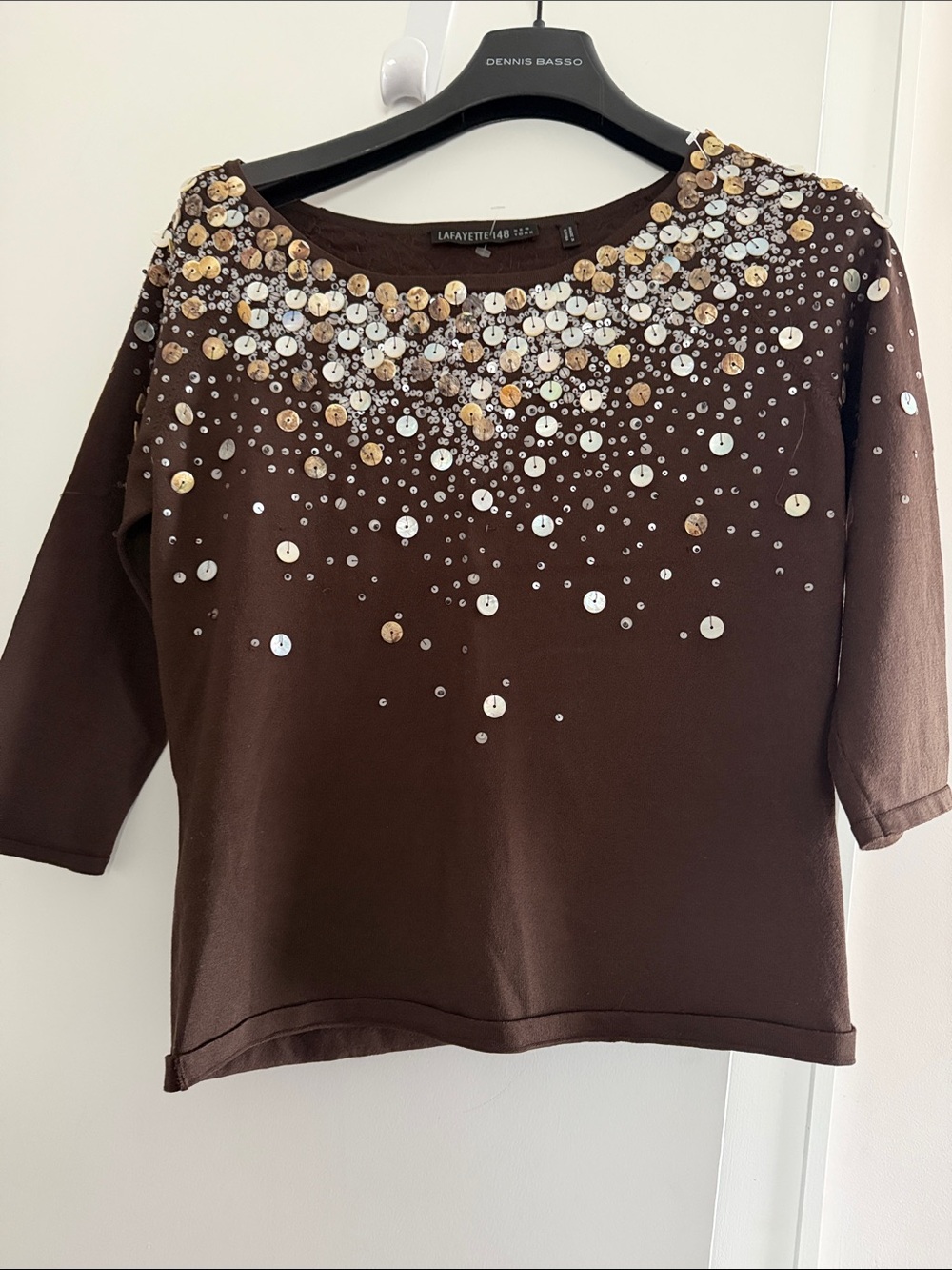 Lafayette 148 New York Brown Sequin-Embellished Sweatshirt size small